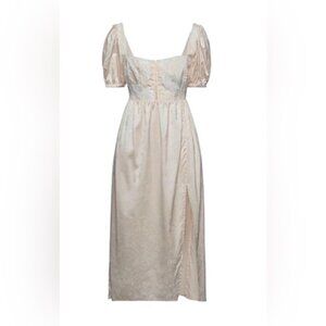 For Love & Lemons Cream Square Neck Wedding Dress Puff Sleeve Brocade Cottage